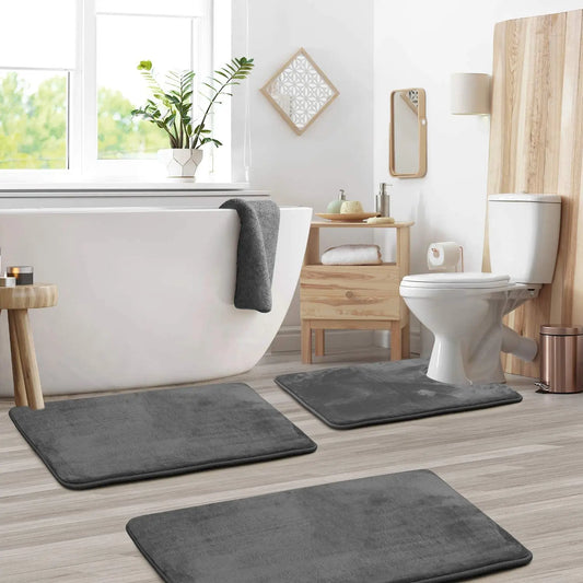 3PC  Bathroom Rugs Velvet Memory Foam Non-Slip Bath Rugs