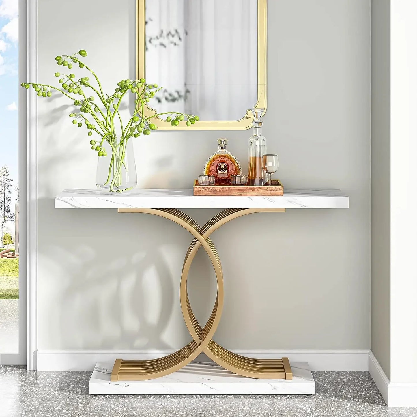 Gold Entryway Table, Faux Marble Narrow Wood Sofa
