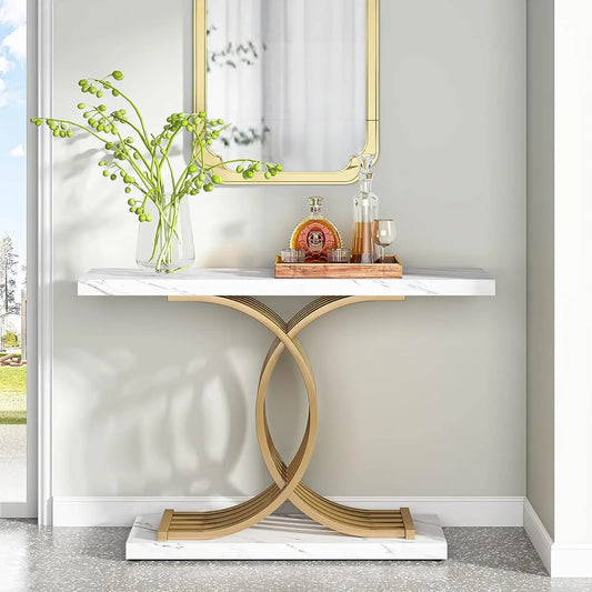 Gold Entryway Table, Faux Marble Narrow Wood Sofa