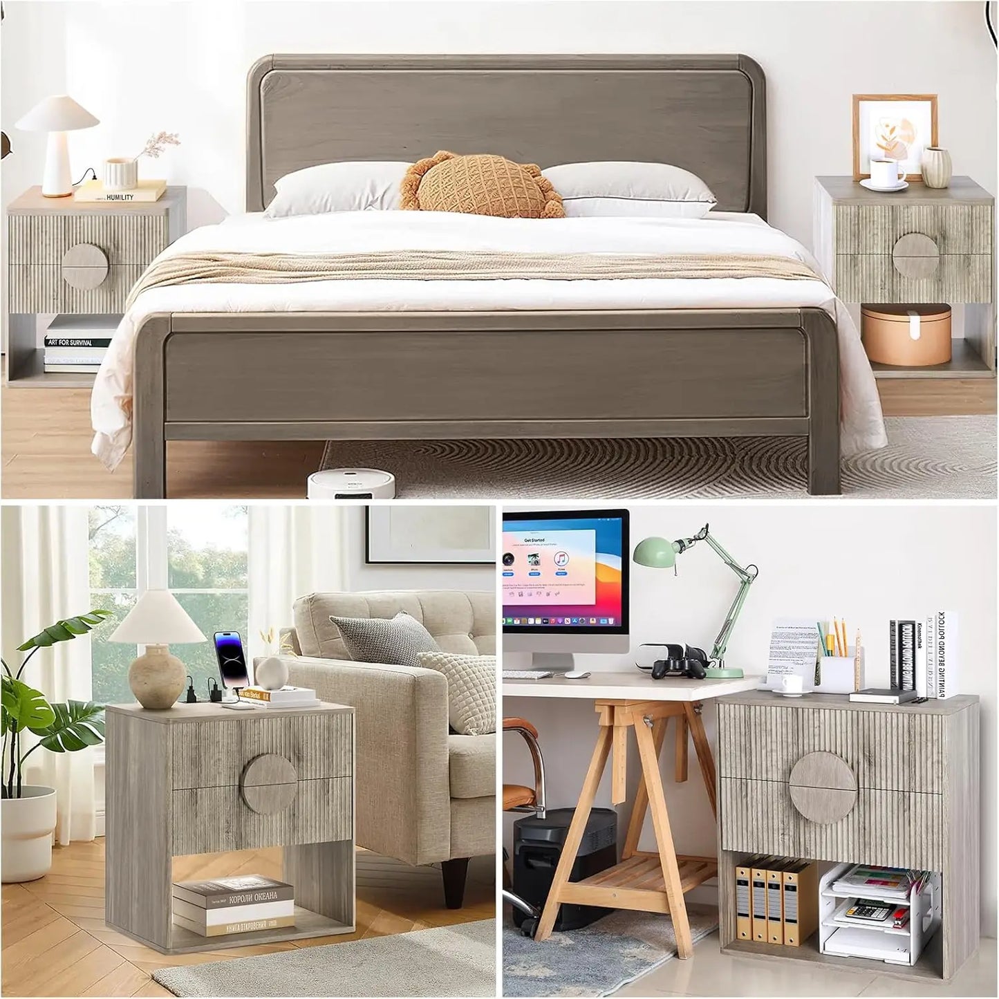 1PC Large Fluted Nightstand with Drawers