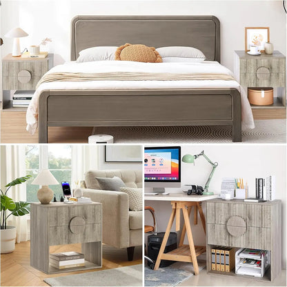 1PC Large Fluted Nightstand with Drawers