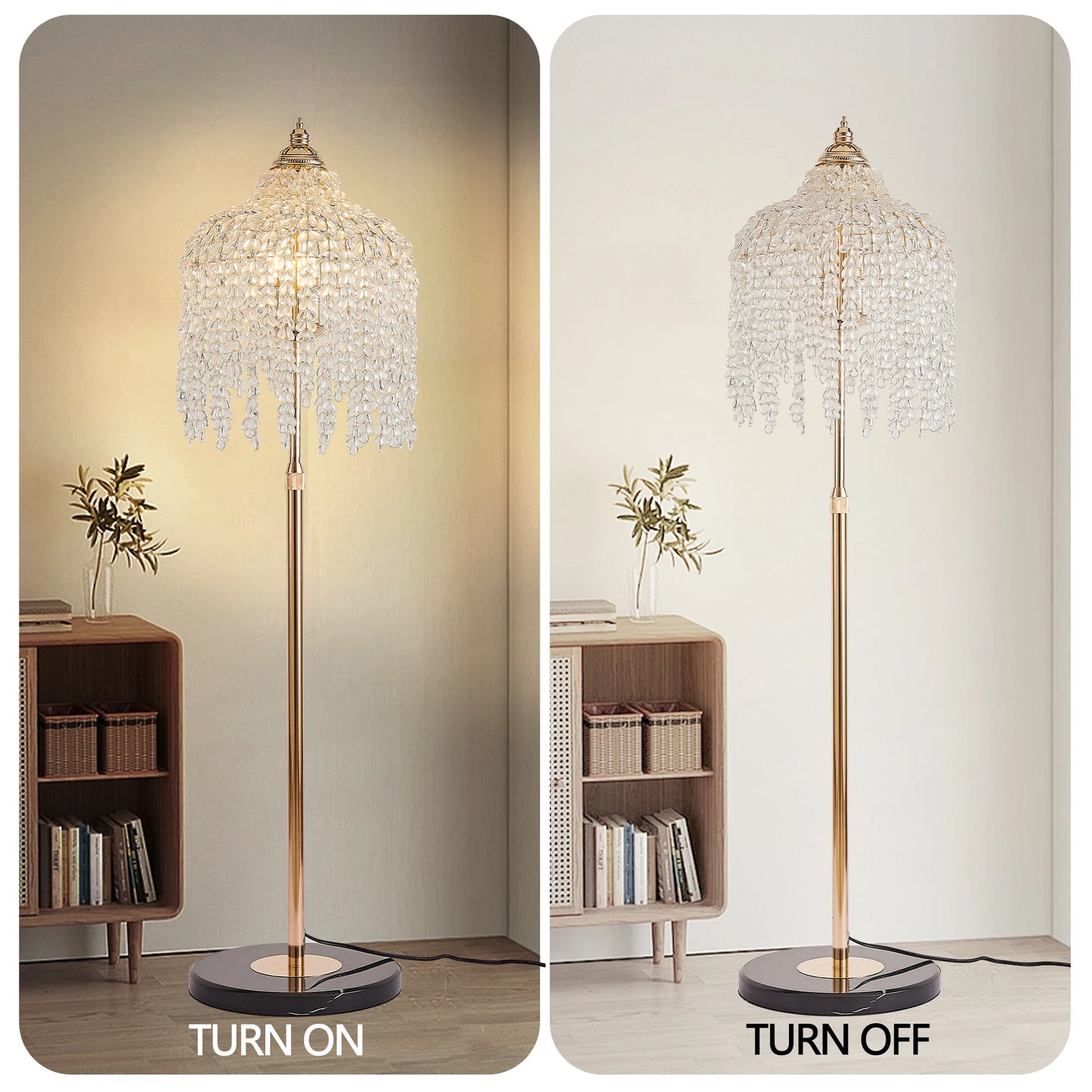 3-Light Elegant Crystal Floor Lamp Vintage Waterfall Design with Crystal Bead Strings