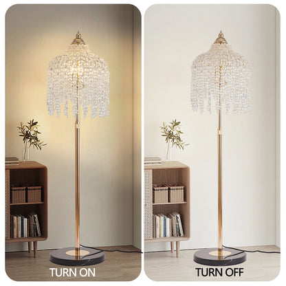 3-Light Elegant Crystal Floor Lamp Vintage Waterfall Design with Crystal Bead Strings