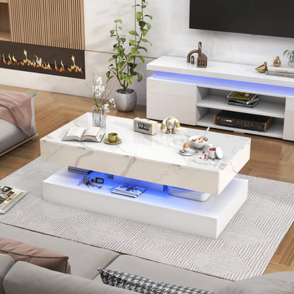 Modern Stylish Coffee Table with LED lights, Double-Layer Design with  Drawers
