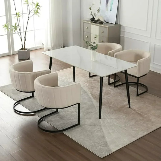 4 Upholstered Dining Room Chairs with Metal Legs