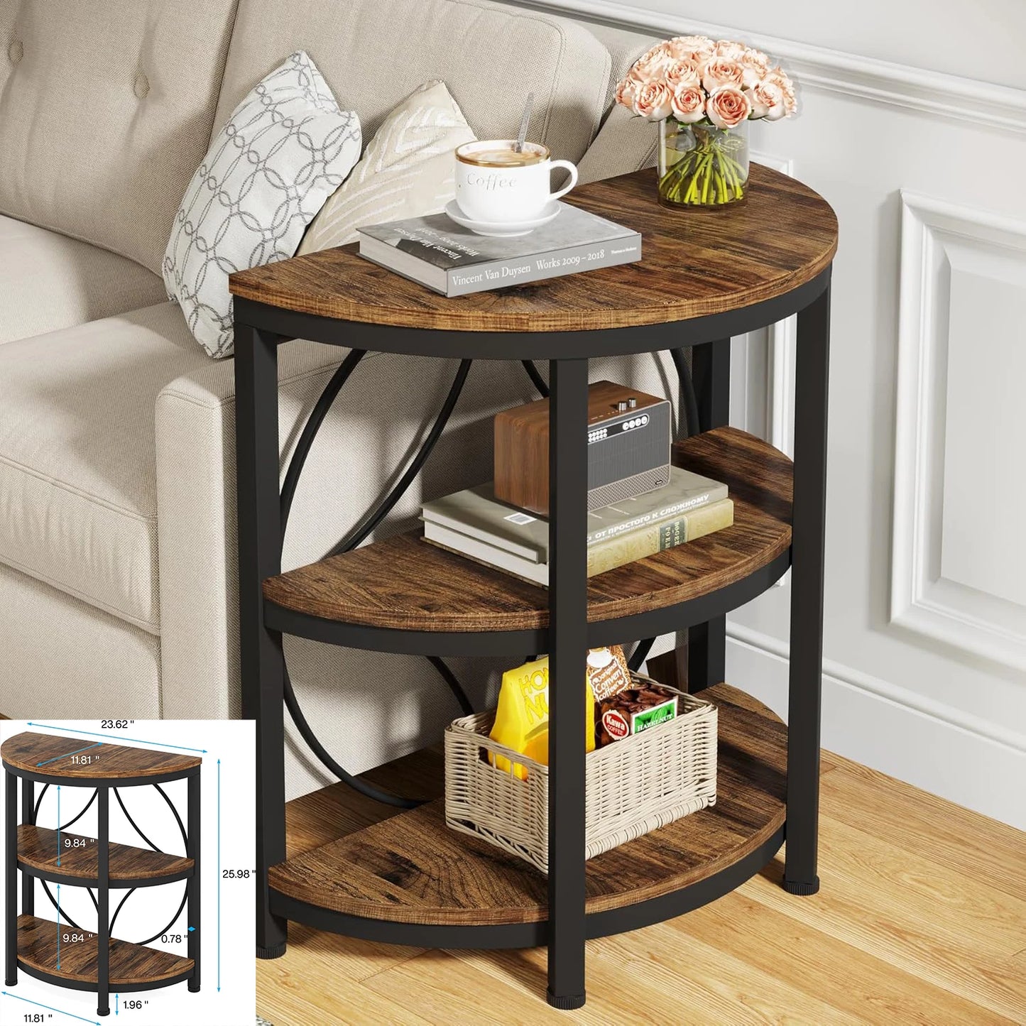 Round End Table, Small Nightstand for Living Room, Bedroom