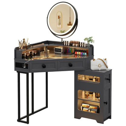 Corner Vanity Desk with Mirror and Lights