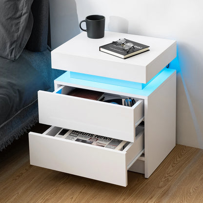 Nightstand RGB LED Light Cabinet with 2 Drawers