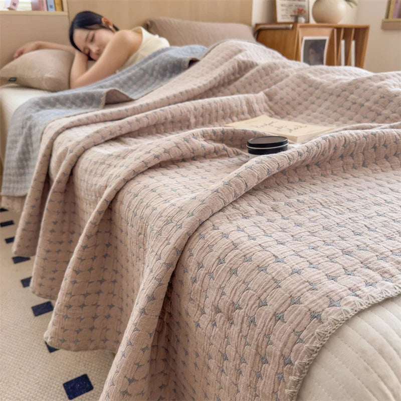 1pc Summer Quilt, Cotton Gauze Throw Blanket, Comforter, Jacquard Bedspread