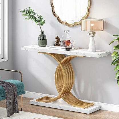 Gold Entryway Table, Faux Marble Narrow Wood Sofa
