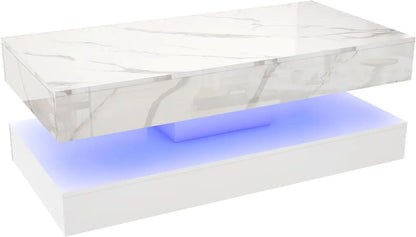 Modern Stylish Coffee Table with LED lights, Double-Layer Design with  Drawers