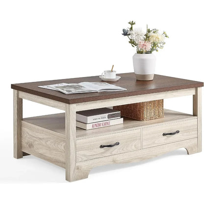 Farmhouse Coffee Table with Storage Drawers