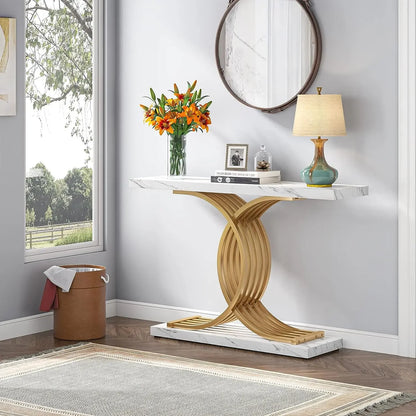 Gold Entryway Table, Faux Marble Narrow Wood Sofa