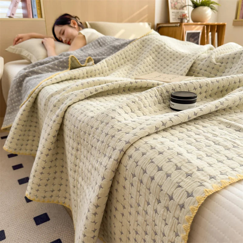 1pc Summer Quilt, Cotton Gauze Throw Blanket, Comforter, Jacquard Bedspread