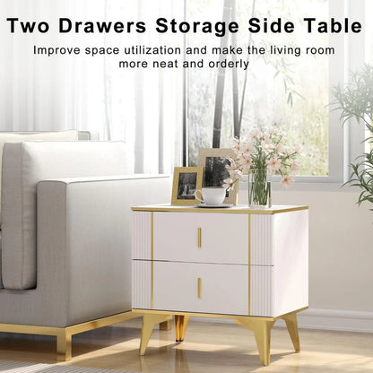 Nightstands Set of 2 With Striped Surface Metal Handle Legs