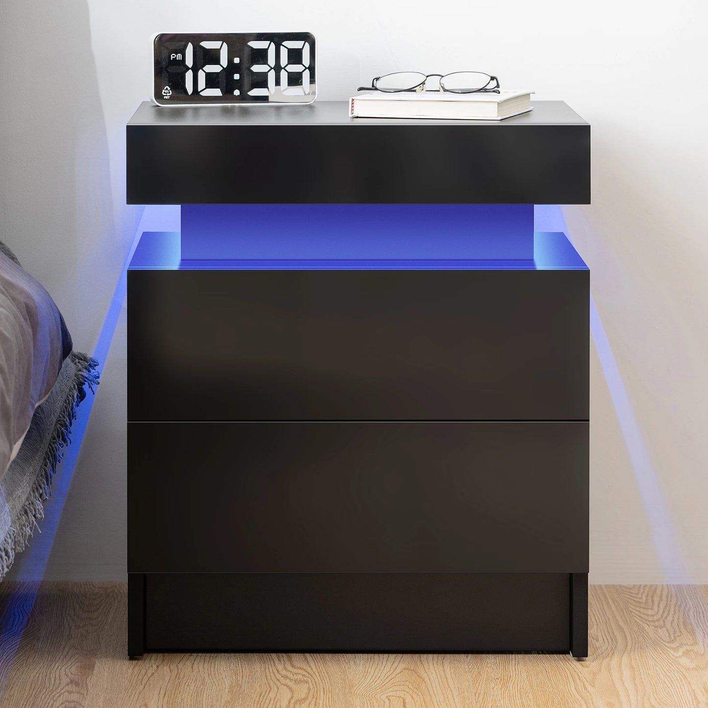 Nightstand RGB LED Light Cabinet with 2 Drawers