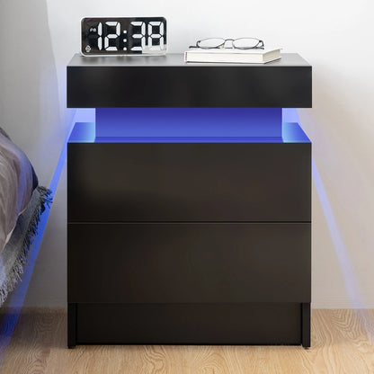 Nightstand RGB LED Light Cabinet with 2 Drawers