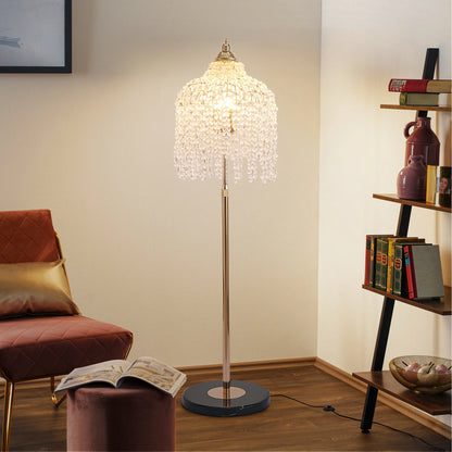 3-Light Elegant Crystal Floor Lamp Vintage Waterfall Design with Crystal Bead Strings