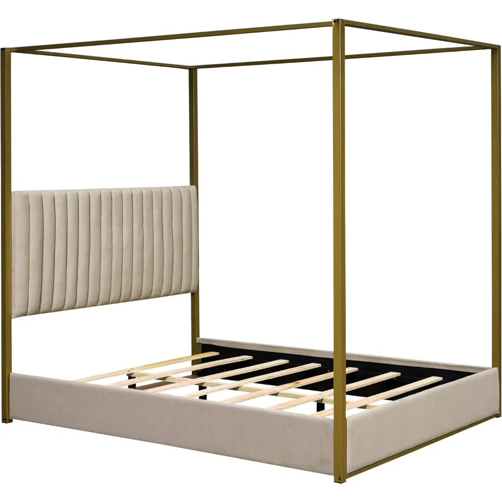 Queen Size, Canopy Platform Bed with Headboard and Metal Frame