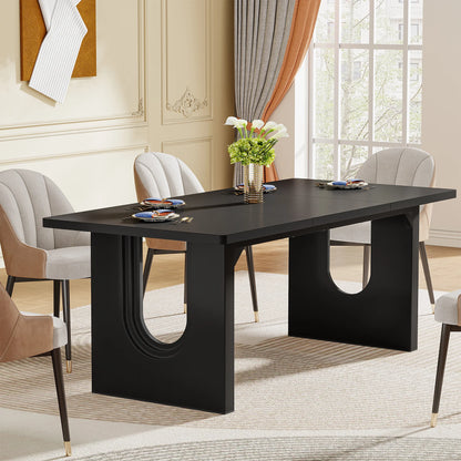 Dining Table for 6 to 8 People with Wood Pedestal Base,