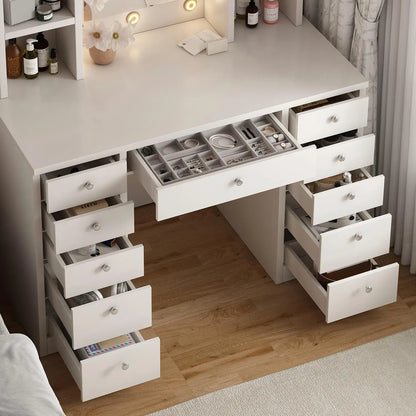 White Vanity Desk with 11 Drawers