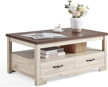 Farmhouse Coffee Table with Storage Drawers
