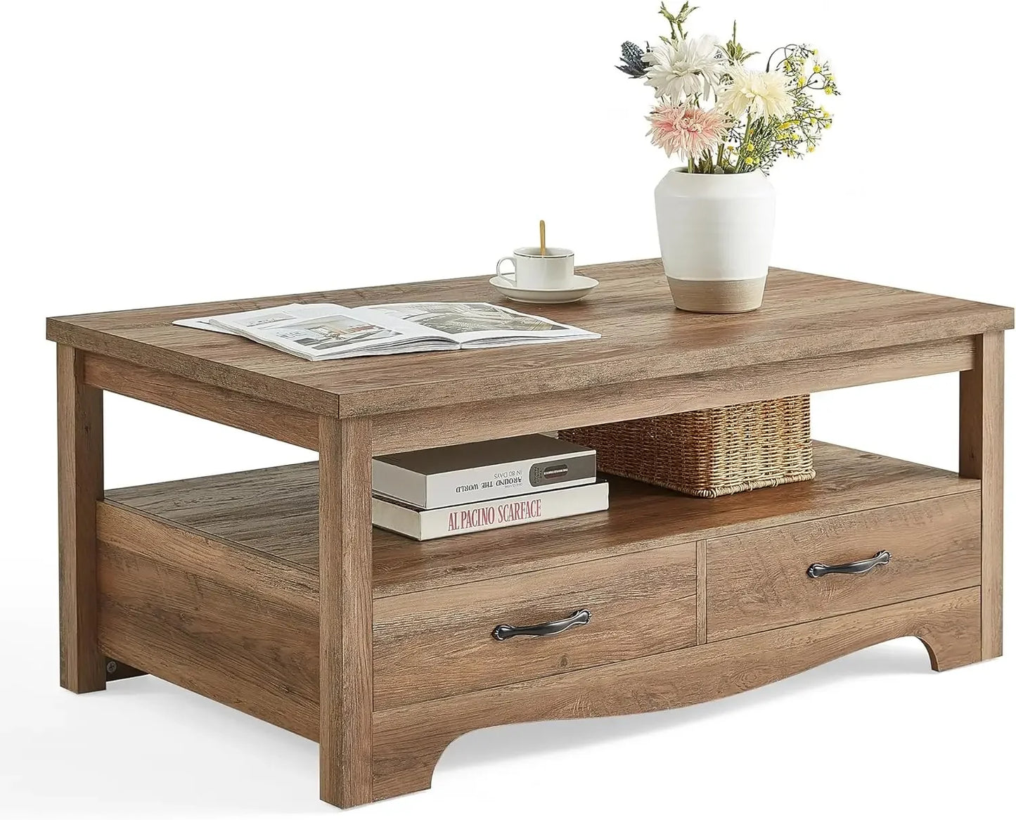 Farmhouse Coffee Table with Storage Drawers