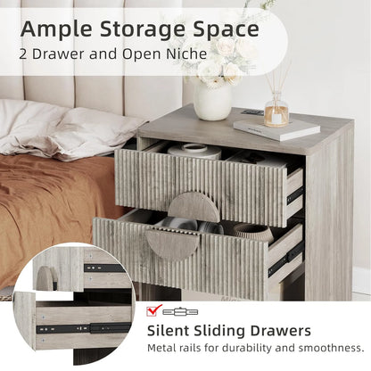 1PC Large Fluted Nightstand with Drawers