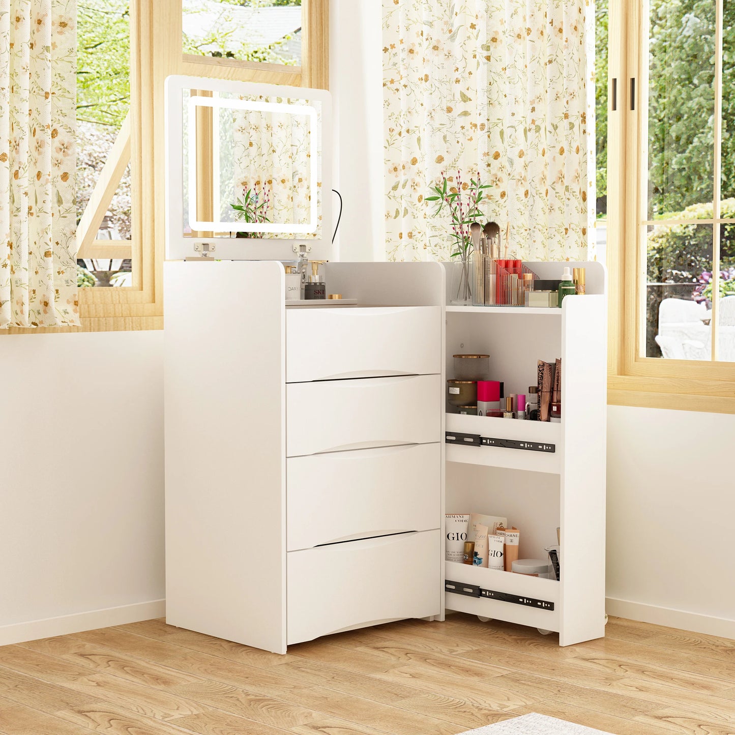 Modern makeup vanity desk with Flip mirror & LED lights