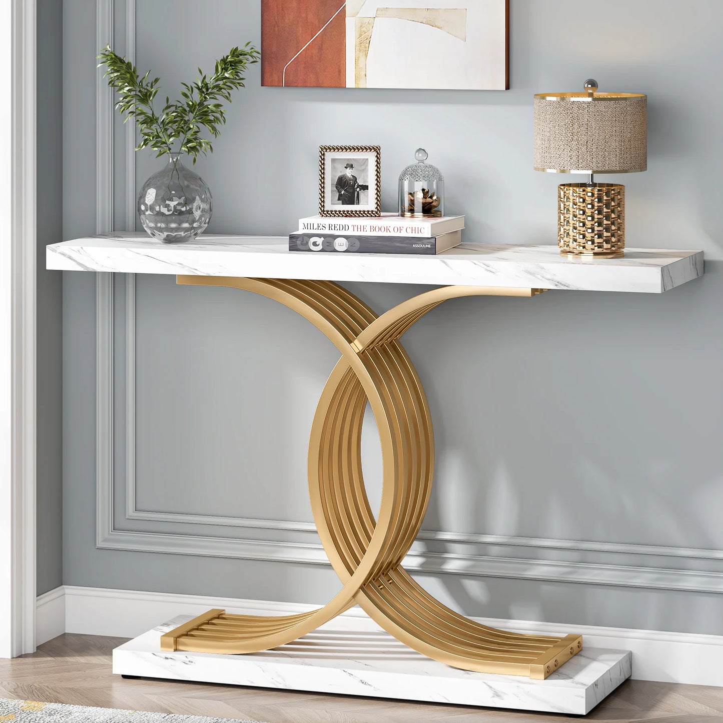 Gold Entryway Table, Faux Marble Narrow Wood Sofa
