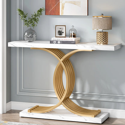 Gold Entryway Table, Faux Marble Narrow Wood Sofa