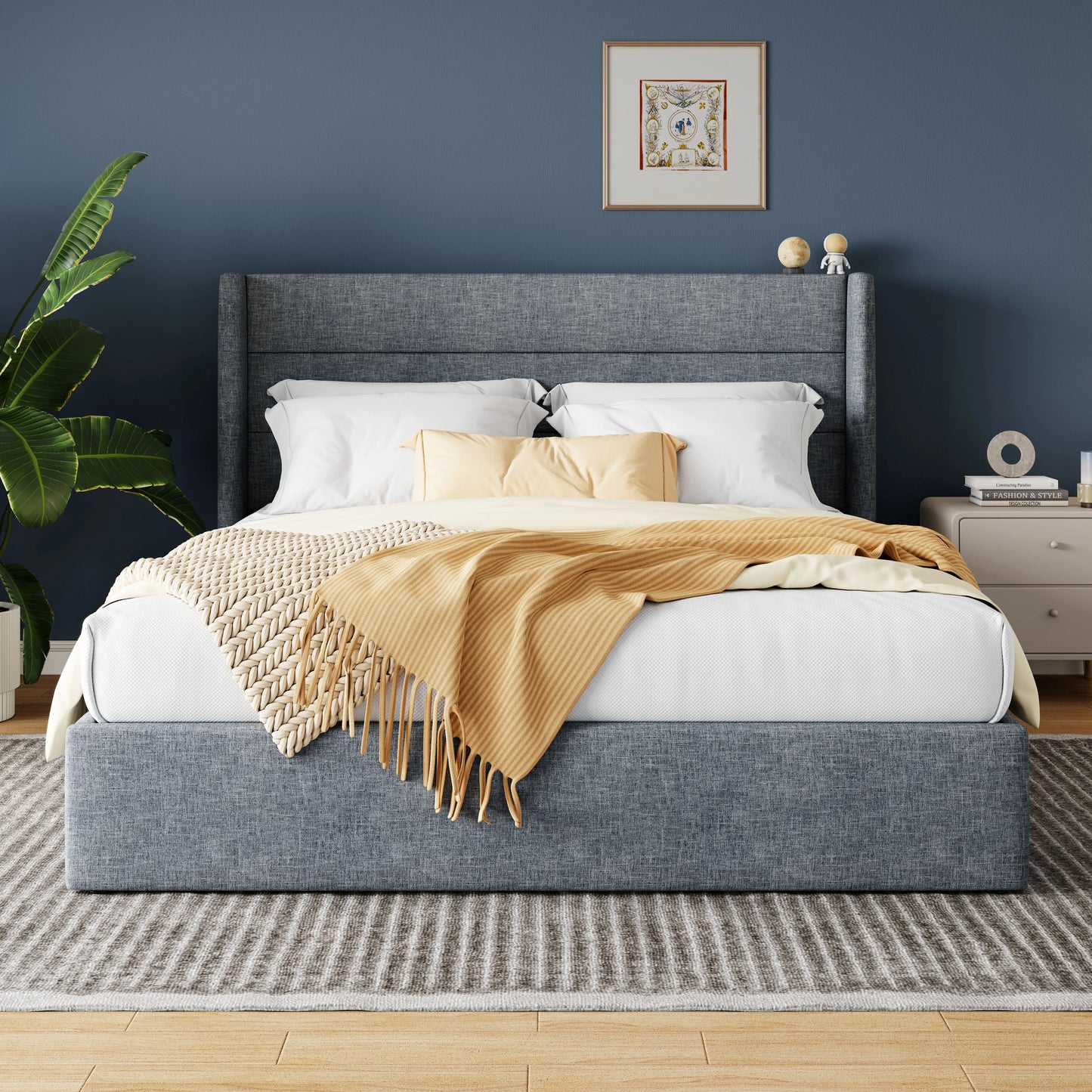 Lift Up Storage Bed with Wingback Headboard/Heavy-Duty Hydraulics