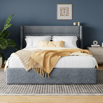 Lift Up Storage Bed with Wingback Headboard/Heavy-Duty Hydraulics