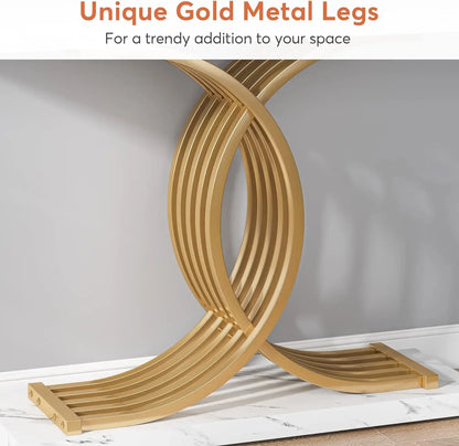 Gold Entryway Table, Faux Marble Narrow Wood Sofa