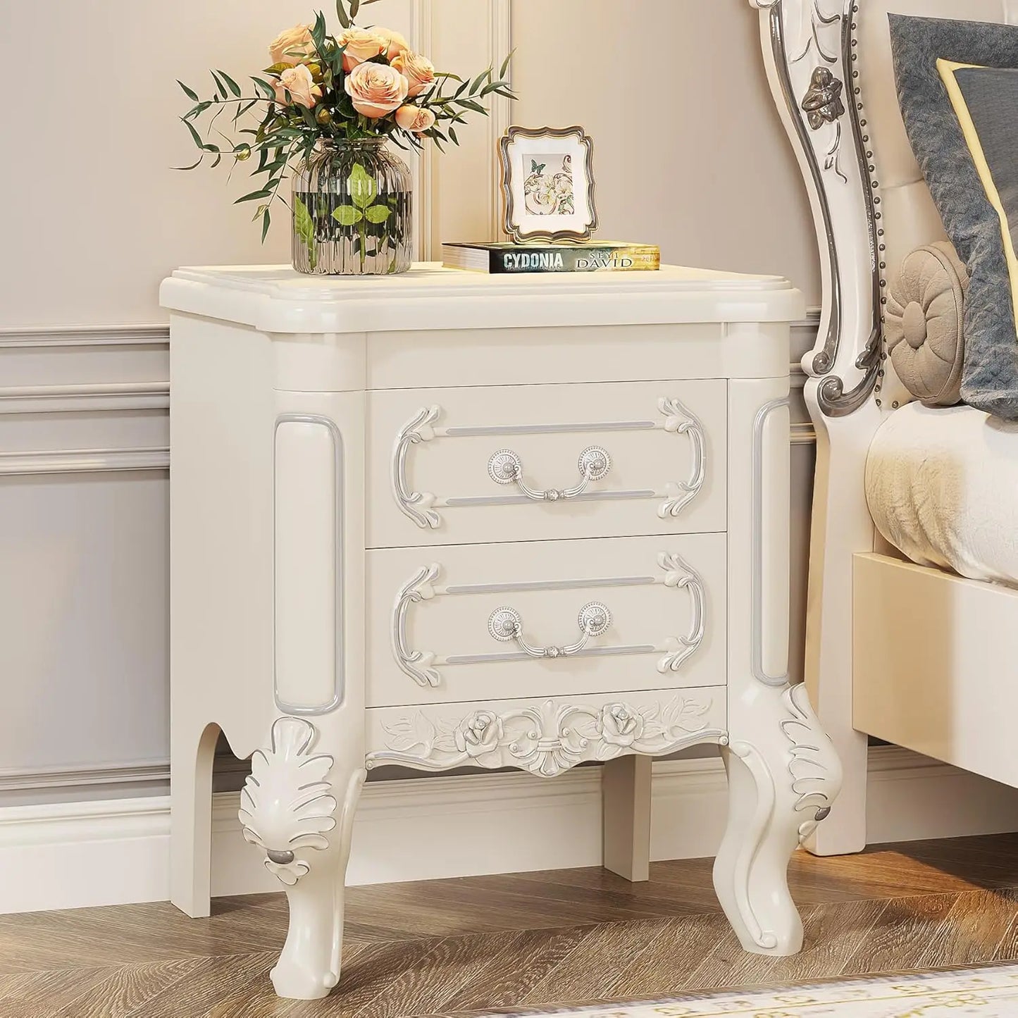 White Nightstand with 2 Drawers