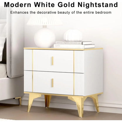 Nightstands Set of 2 With Striped Surface Metal Handle Legs