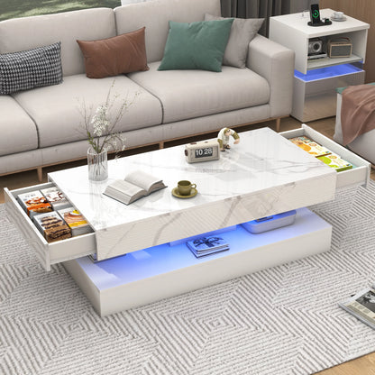 Modern Stylish Coffee Table with LED lights, Double-Layer Design with  Drawers