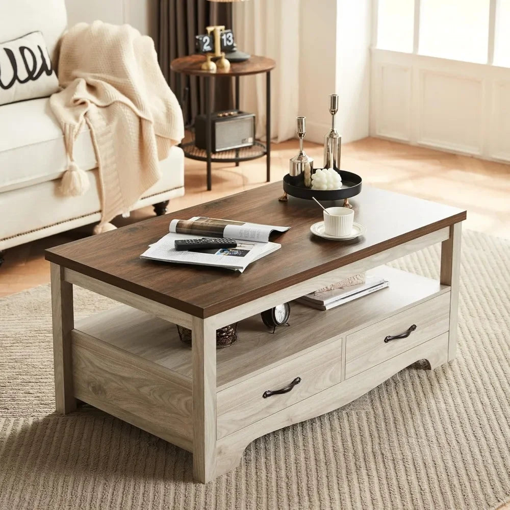 Farmhouse Coffee Table with Storage Drawers