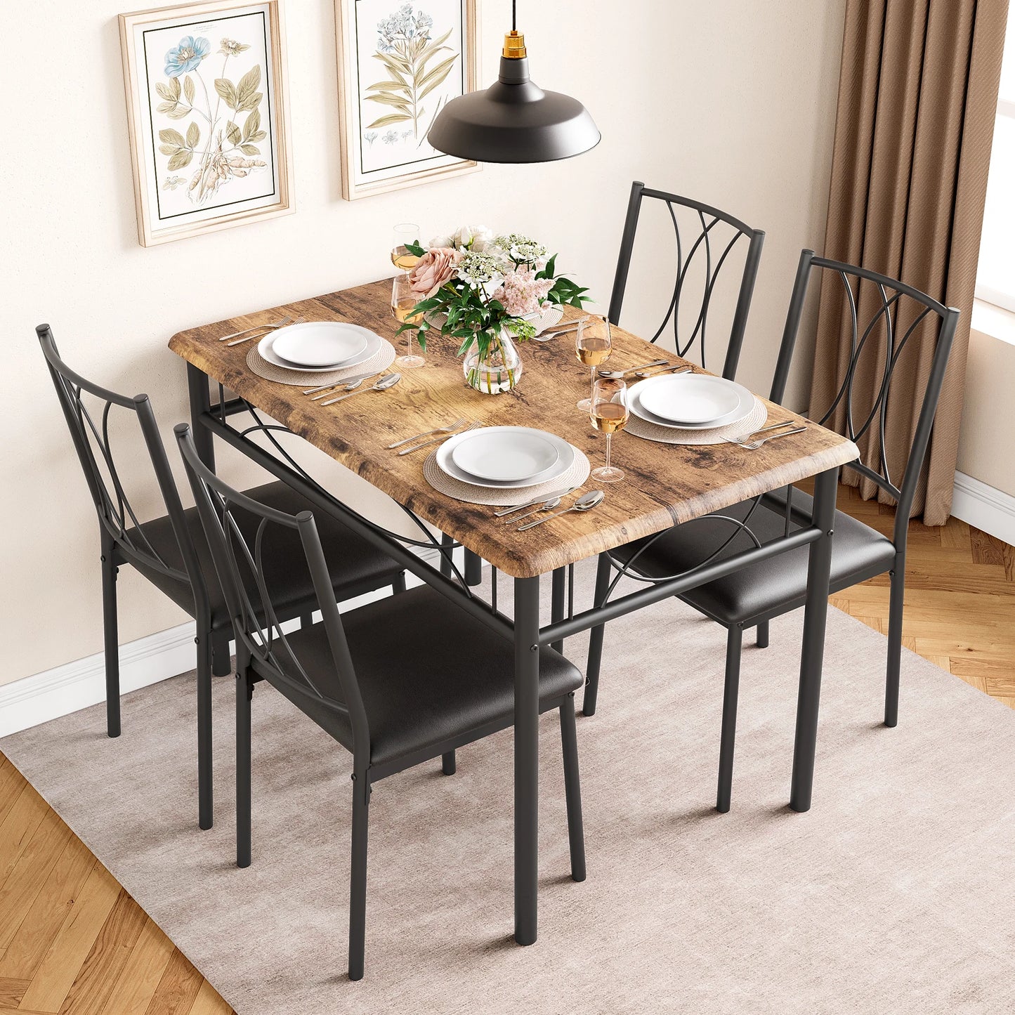 Rectangular Dining Table Set for 4, Kitchen Table w/Chairs