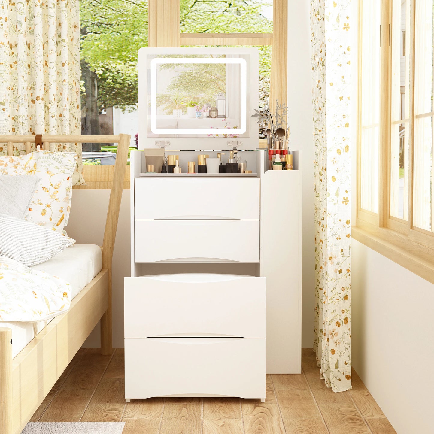 Modern makeup vanity desk with Flip mirror & LED lights